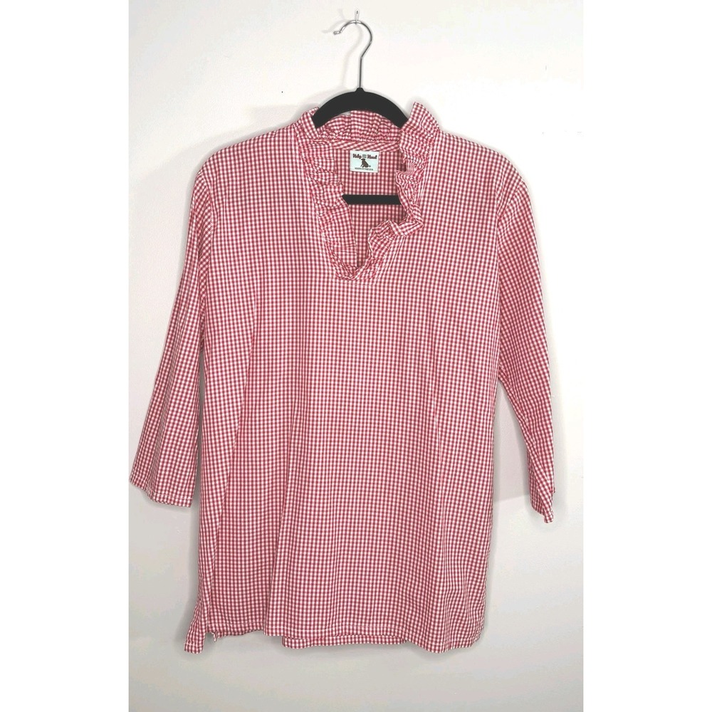Haley And The Hound Red Checkered Plaid Women Med Top Longsleeve Tunic V-Neck